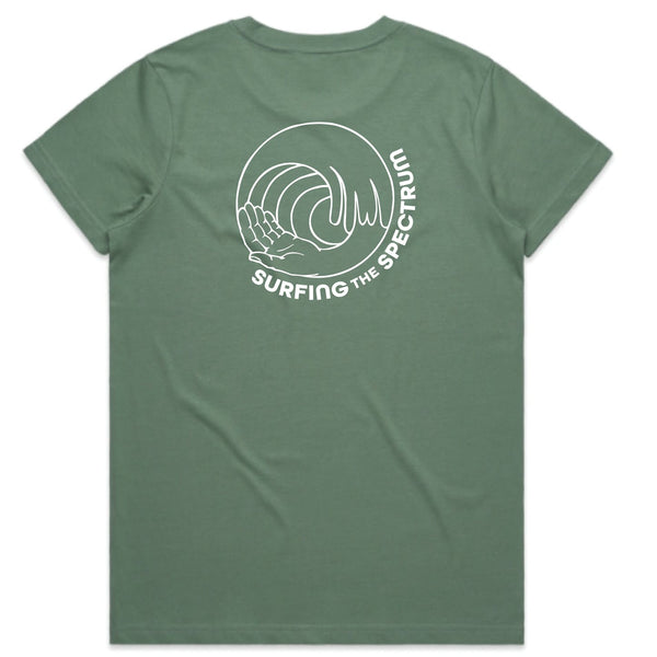 Surfing The Spectrum Female Tee Sage/Coral